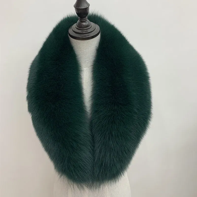 Color: WHITE, Size: XL - Winter Real Fox Fur Collar Woman Black Natural Fur Scarf Shawl For Women Collars Wraps Neck Warmer Fur Scarves Luxery Scarf Men