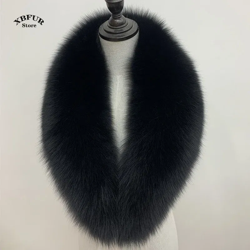 Color: WHITE, Size: XL - Winter Real Fox Fur Collar Woman Black Natural Fur Scarf Shawl For Women Collars Wraps Neck Warmer Fur Scarves Luxery Scarf Men