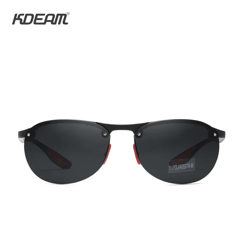 Lenses Color: Red - KDEAM Rimless Oval Men's Sunglasses Polarized TR90 Material Frame TAC Polarization Lense Soft Rubber Foot Cover