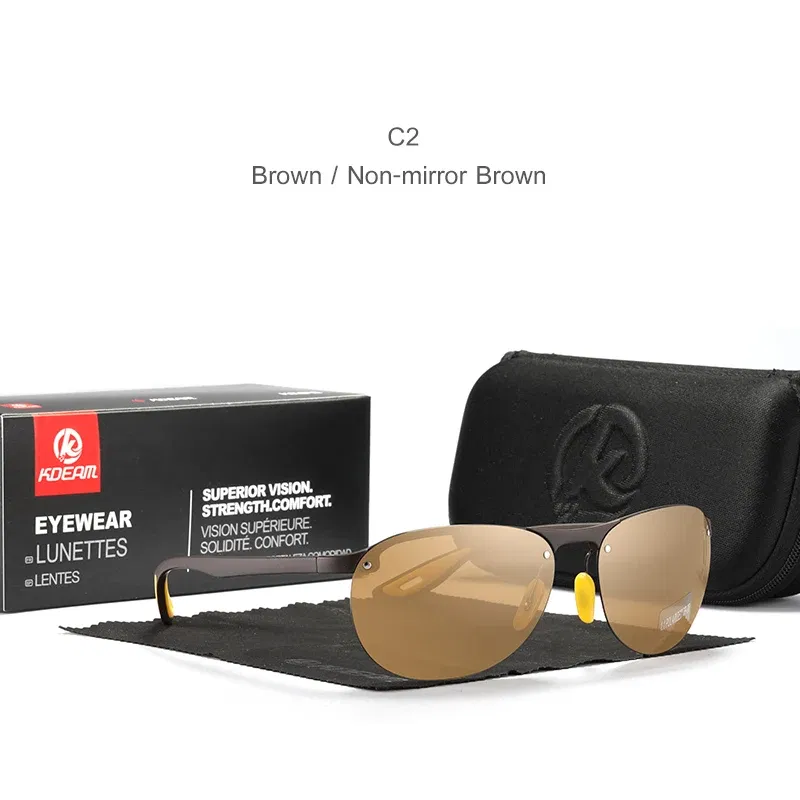 Lenses Color: Red - KDEAM Rimless Oval Men's Sunglasses Polarized TR90 Material Frame TAC Polarization Lense Soft Rubber Foot Cover