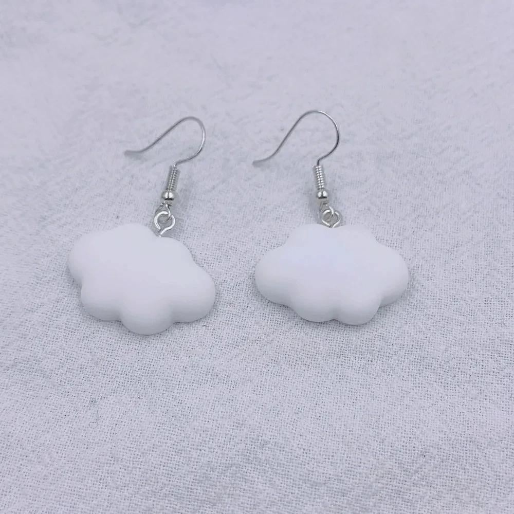 Metal Color: Army Green Zinc - Ultra-Low New Fashion Cute White Cloud Stud Earrings Delicate Mushroom Clouds for Women Girls Ear Jewelry Wholesale Gifts Bear