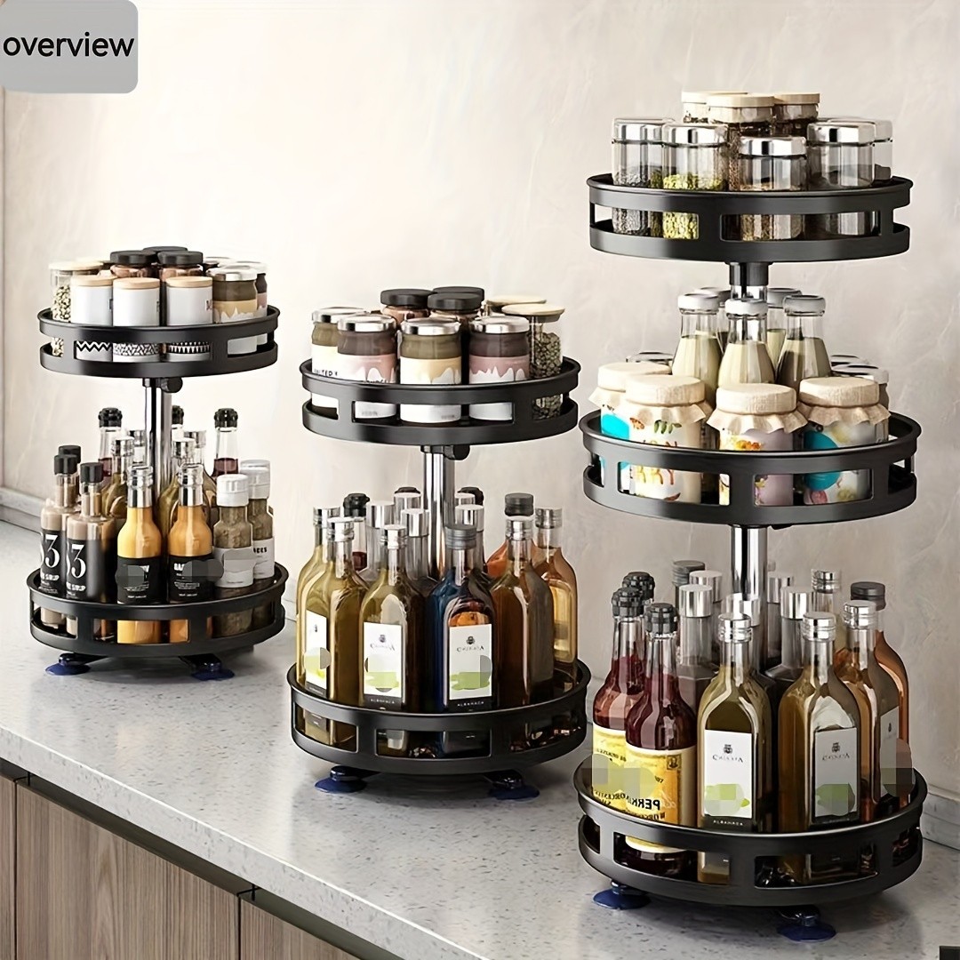 Multifunctional Rotating Storage Rack with Adjustable Height and Spray Paint Finish Ideal for Kitchen, Bathroom, and Countertop Organization for Restaurants