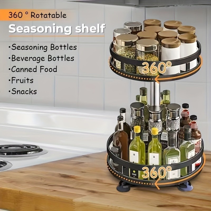 Multifunctional Rotating Storage Rack with Adjustable Height and Spray Paint Finish Ideal for Kitchen, Bathroom, and Countertop Organization for Restaurants