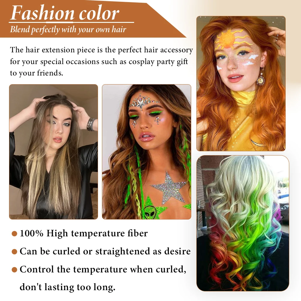 Color: #3, Stretched Length: 22inches, Ships From: CHINA - Synthetic 10 Pcs Straight Hair Extensions Clip in Hairpieces 22 Inch Hightlight Colorful Hair for Women Party Cosplay Gifts