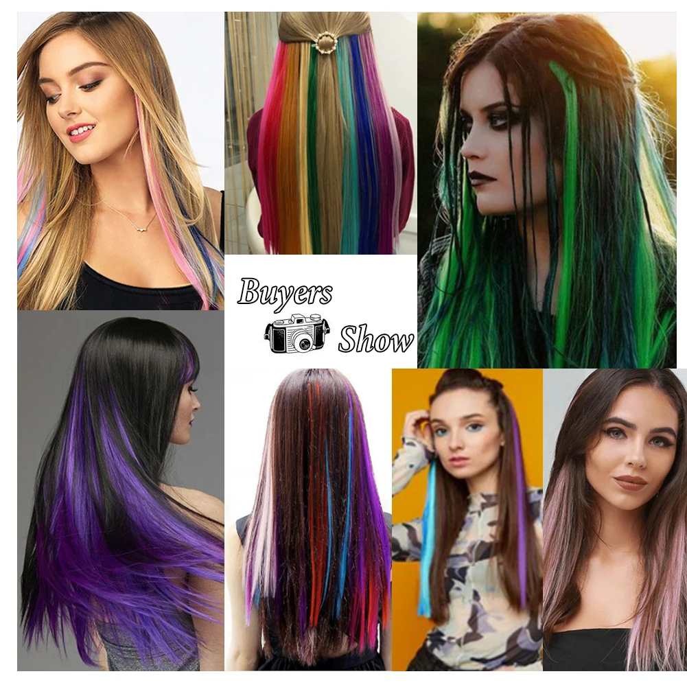 Color: #3, Stretched Length: 22inches, Ships From: CHINA - Synthetic 10 Pcs Straight Hair Extensions Clip in Hairpieces 22 Inch Hightlight Colorful Hair for Women Party Cosplay Gifts