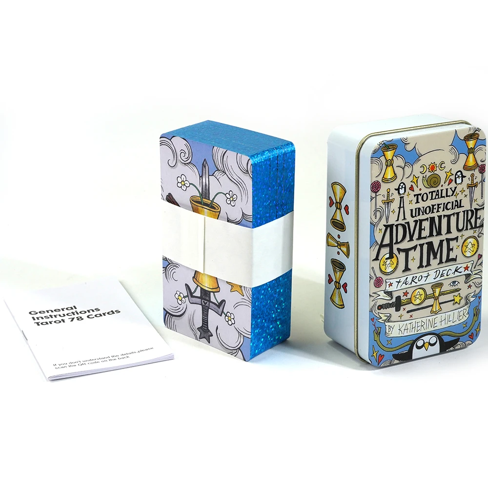 Color: Silver - Adventures time Tarot 78pcs Cards in a Tin Metal Box Gold plated Edge Tarot Cards For Divination Tarot Deck Beautiful Package
