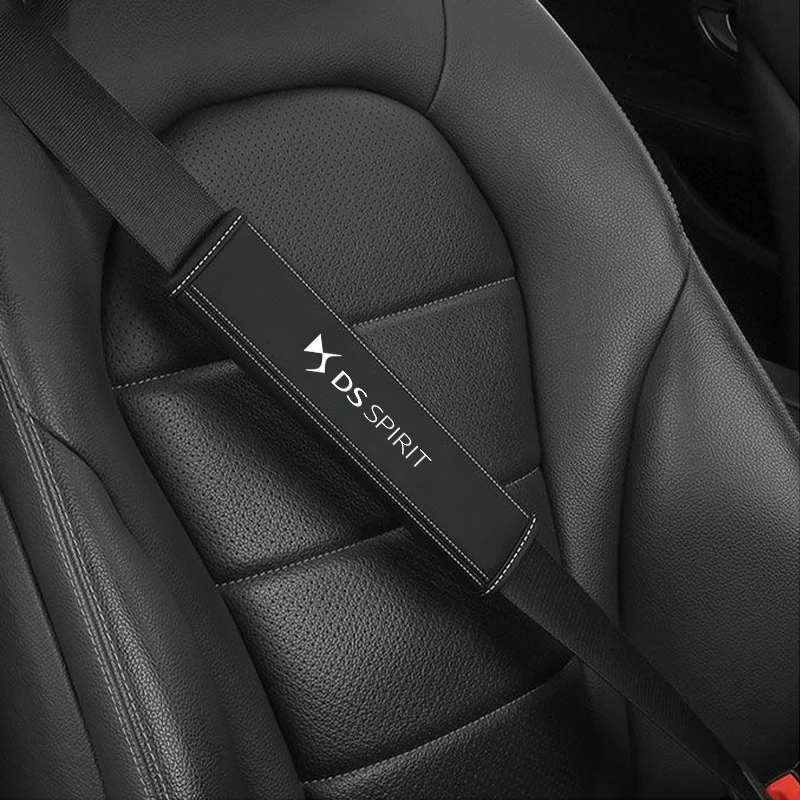 Color Name: Beige - 2Pcs For DS SPIRIT DS3 DS4 DS5 DS6 DS7 Nappa Car Leather Seat Belt Covers Styling Interior Car Accessories