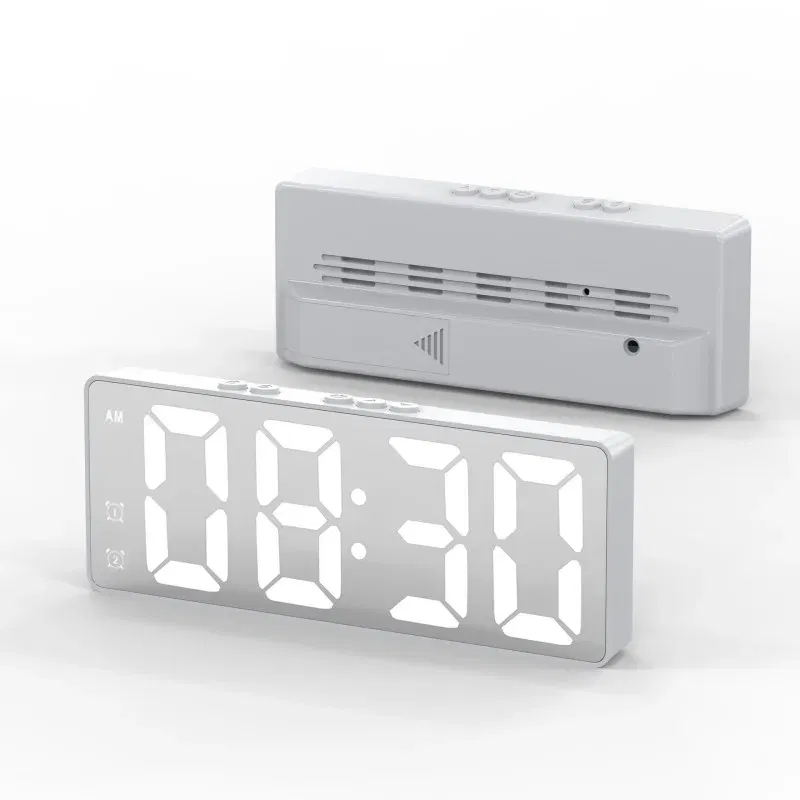 Color: WHITE - LED Alarm Clock Electronic Student Digital Clock Voice Control Dual Snooze 12/24H Dual Alarms Temperature Mute Table Clock