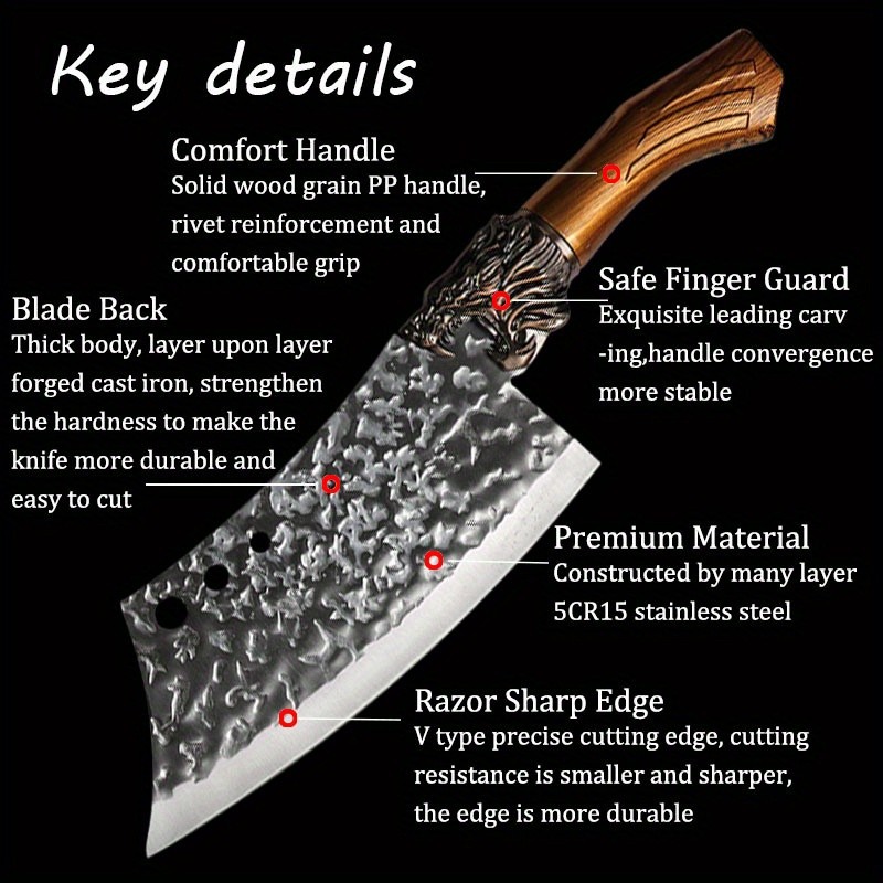 7-Piece Handmade Forged Knife Professional Kitchen Chef Knife Set Stainless Steel Chef Knife, Utility Knife, Boning Knife, Cutting Knife, Fish Knife, Butcher Knife, Kitchen Scissors