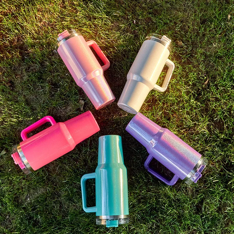 Color: light yellow, Capacity: >600ML - 40oz Insulated Tumbler With Lid and Straws Stainless Steel Coffee Tumbler with Handle Vacuum Leak Proof Coffee Cup