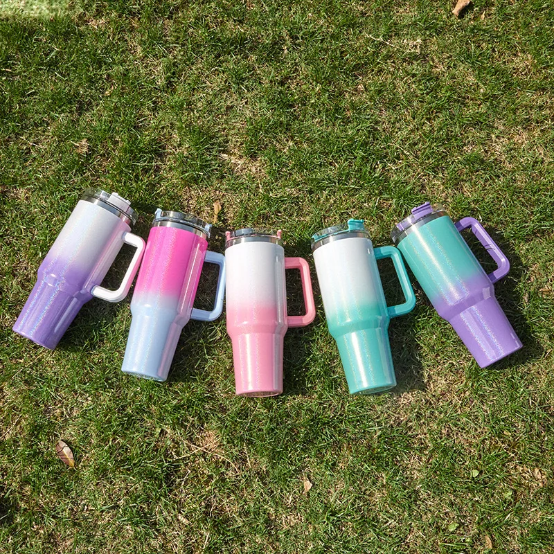Color: light yellow, Capacity: >600ML - 40oz Insulated Tumbler With Lid and Straws Stainless Steel Coffee Tumbler with Handle Vacuum Leak Proof Coffee Cup