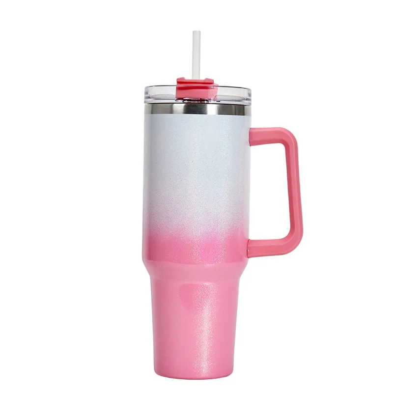 Color: light yellow, Capacity: >600ML - 40oz Insulated Tumbler With Lid and Straws Stainless Steel Coffee Tumbler with Handle Vacuum Leak Proof Coffee Cup