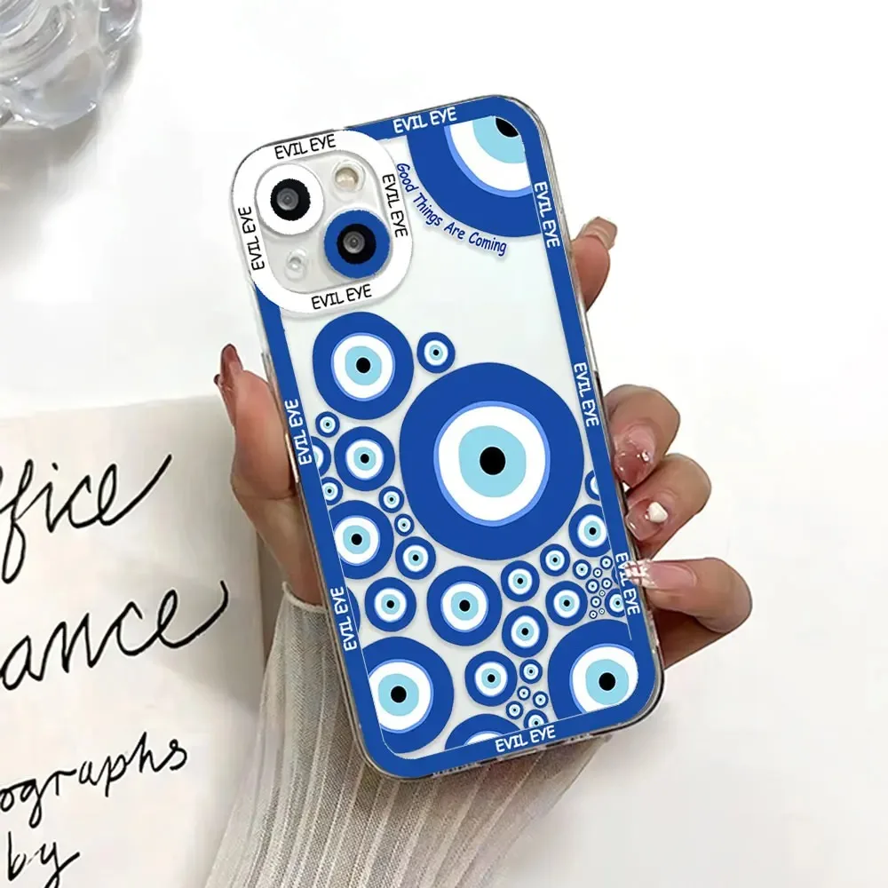 Color: Dark Grey, Material: Vinyl - Blue Evil Eye Phone Case For Samsung Galaxy S10 S20 S21 S22 S23 S24 FE Plus Ultra Note 20 Transparent TPU Case