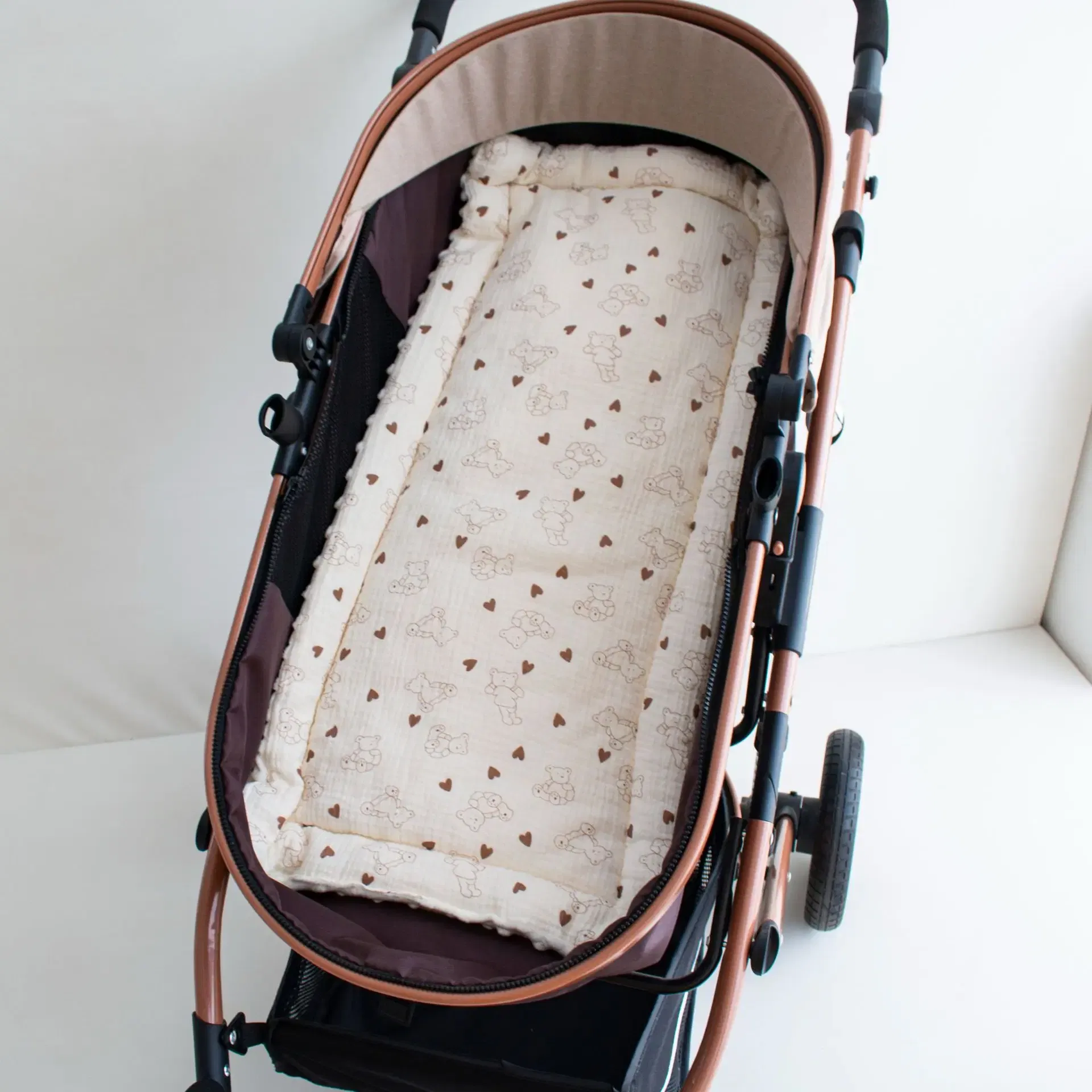 Color: Gold - Baby Stroller Seat Cushion Soft Mattress Kids Pushchair Car Mat Stroller Accessories