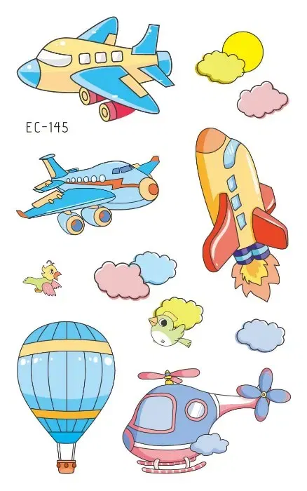Color: Dark Khaki - 1Sheets Vehicle Temporary Tattoo Small Cars Helicopter Train Steamship Hot Air Balloon Kid Waterproof Fake Tattoo Sticker