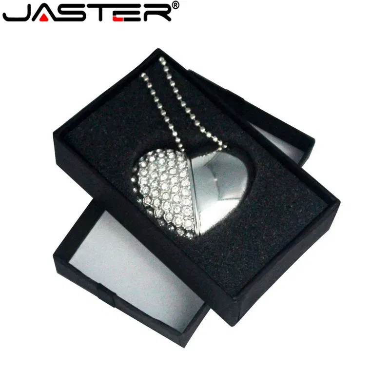 Color: green, Capacity: 128GB - Metal Diamond USB Flash Drive 128GB Crystal Heart With Gift Box Pen Drive 64GB Creative Gifts Memory Stick Pendrive 32GB 16GB 8G