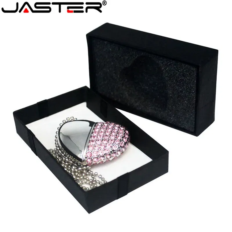 Color: green, Capacity: 128GB - Metal Diamond USB Flash Drive 128GB Crystal Heart With Gift Box Pen Drive 64GB Creative Gifts Memory Stick Pendrive 32GB 16GB 8G