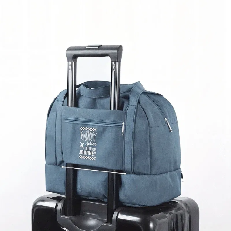 Color: SKY BLUE - Fashion Folding Travel Bag Women Oxford Travel Weekend Overnight Bags Luggage Tote