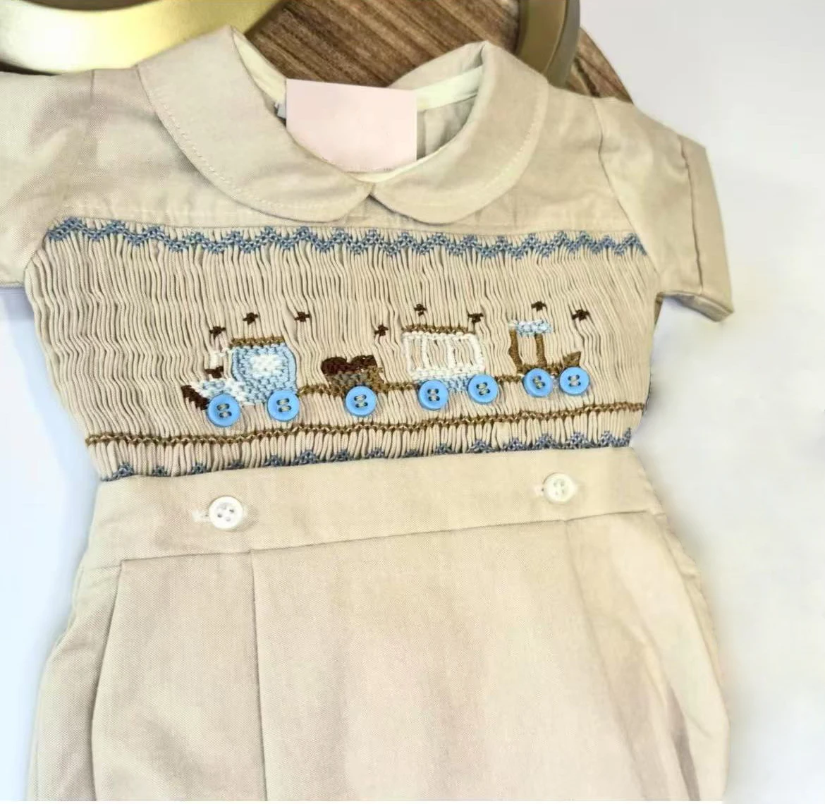 Kid Size: 18M - 0-6Y Baby Boy Summer Short Sleeves Green Handmade Embroidery Smocked Outfit Suit for Party Birthday Holiday A179