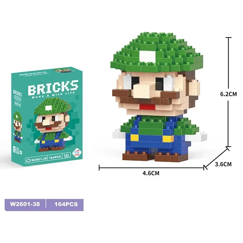 Color: Orange - Super Mario Bros Building Blocks  Luigi Cartoon CharacterAssembled Model Building Block Dolls Toys Children Gifts Toy Figures