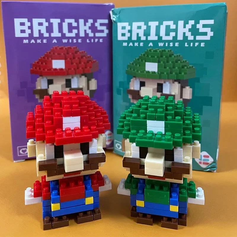 Color: Orange - Super Mario Bros Building Blocks Luigi Cartoon CharacterAssembled Model Building Block Dolls Toys Children Gifts Toy Figures