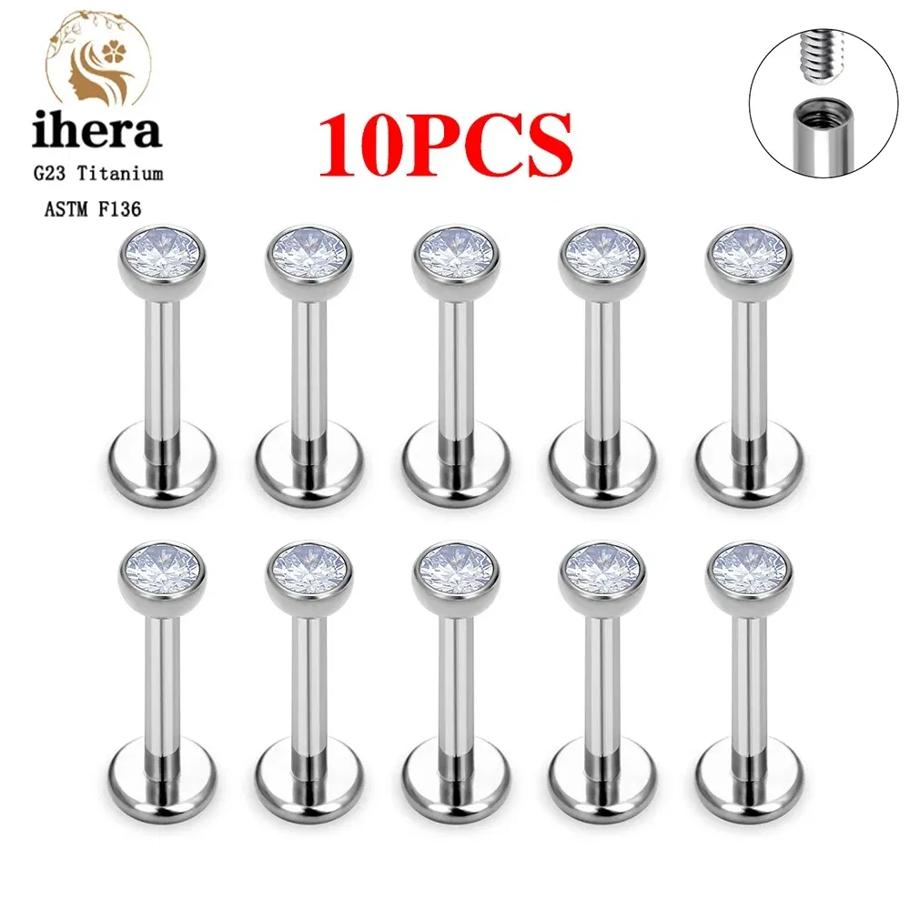 Metal color: ROSE GOLD COLOR, Ships From: CHINA, Main Stone Color: Gold - 10PCS G23 Titanium Labret Piercing Lip Ring 16G F136 Internal Thread Nose Stud Earring Tragus Helix Cartilage Piercing Jewelry