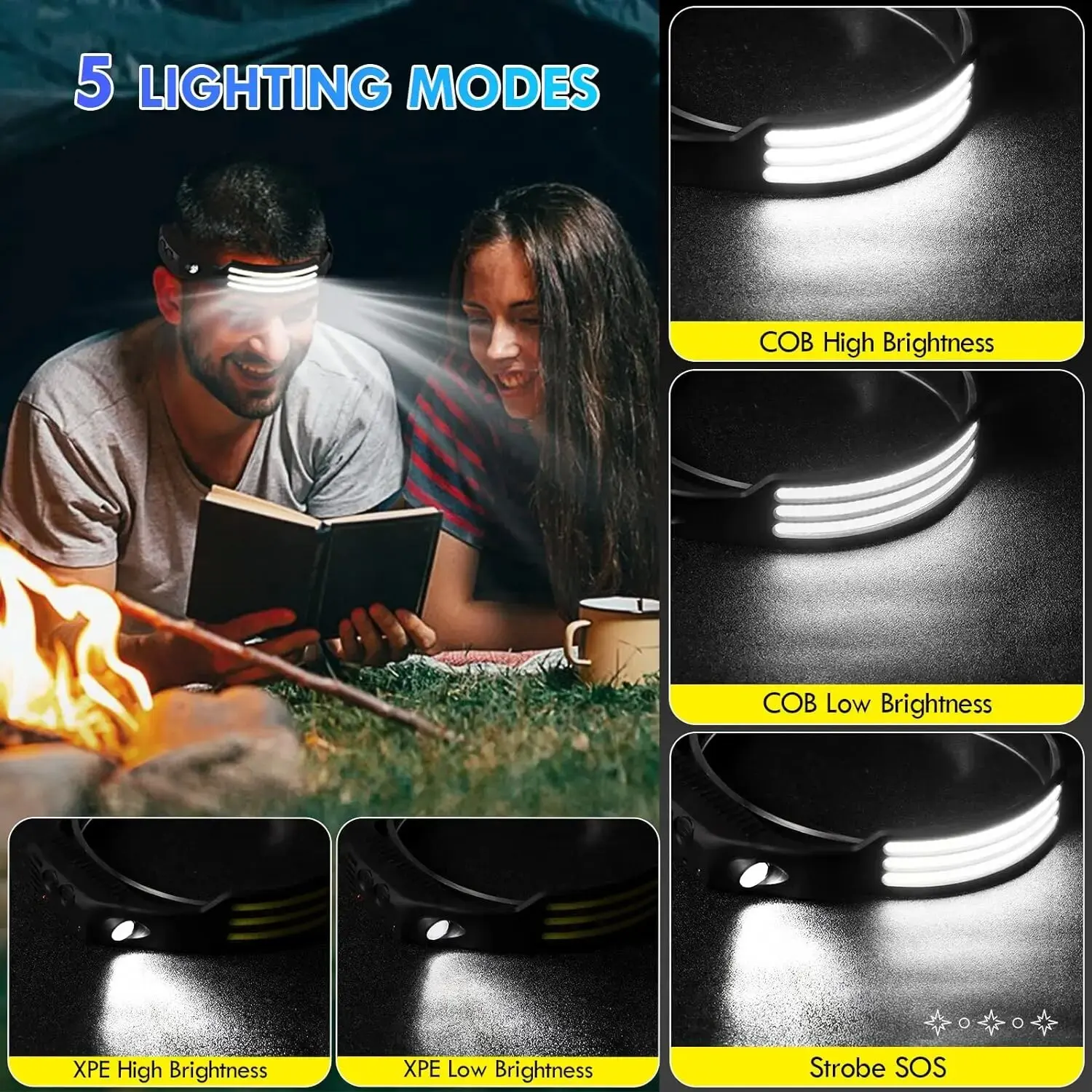 Emitting Color: green - COB LED Headlamp Induction Head Lamp Built-in Battery USB Rechargeable Head Flashlight Outdoor Camping Fishing Sensor Headlight