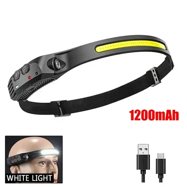 Emitting Color: green - COB LED Headlamp Induction Head Lamp Built-in Battery USB Rechargeable Head Flashlight Outdoor Camping Fishing Sensor Headlight