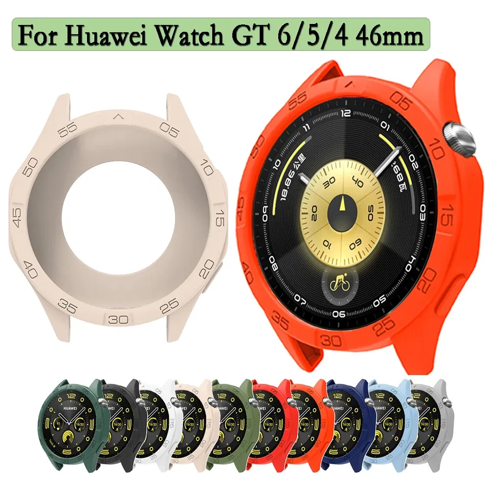 Color: Brass, Dial Diameter: 2 - 3.9 Inches - Soft Silicone Case For Huawei Watch GT6/GT5/GT4 46mm Hollow Watch Shell Flexible and Durable Watch Protection Accessories