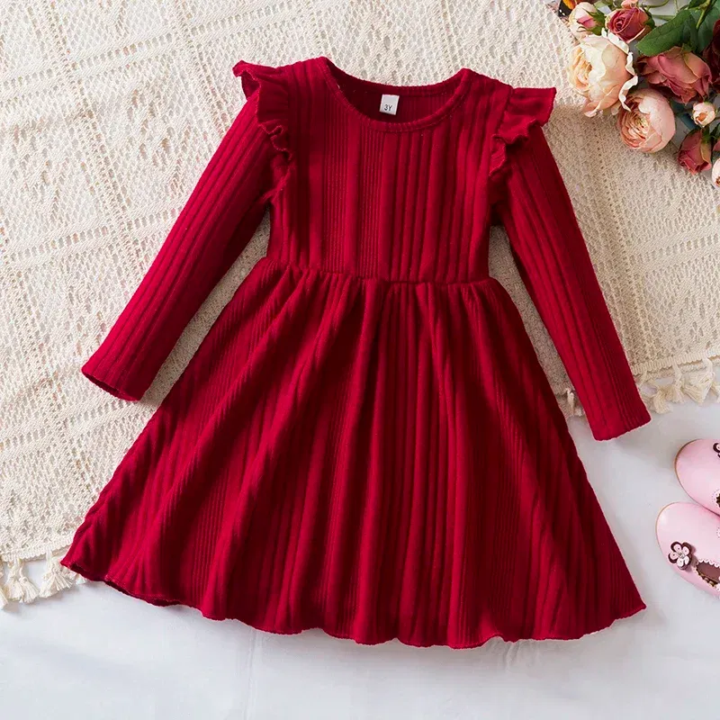 Color: Dark Grey, Kid Size: 6 - Autumn and Winter Girls Knitted Sweater Dress Solid Color Soft Long Sleeve Dress Children Christmas Costume Birthday Casual Wear