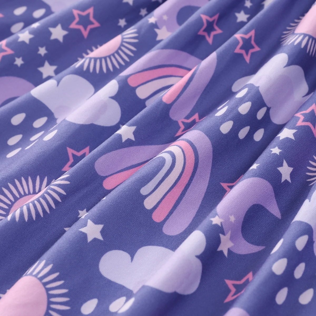 Color: PURPLE, Kid Size: 98 - Girls Cute Cartoon Rainbow Graphic Flutter Trim Sleeveless Dress For Summer Party Gift