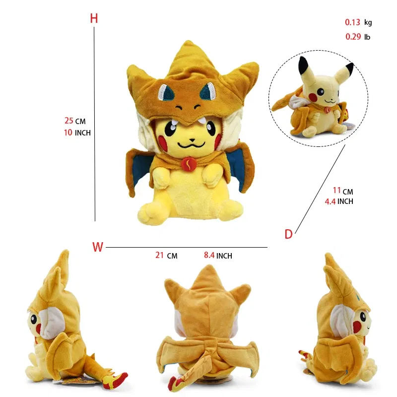 Color: black - Cos Eevee Pikachu Cosplay Plush Toys Pikachu Peluche Lucario Stuffed Animal Doll Collectible Gift,Cartoon 20-30CM