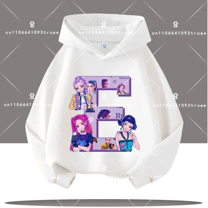 Color: Dark Grey, Kid Size: 4 - K-pop Demon Hunters Letter A-Z 3-12 Year Old Children Hooded Sweatshirt Girls' Casual Shirt Boys' Sports Shirt Cartoon Print
