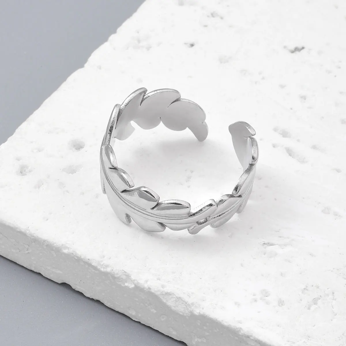 Main Stone Color: GRAY, Ring Size: resizable - Never Fade Stainless Steel Flower Woven Star Rings Boho Women Jewelry Fashion Ring Adjustable Size Birthday Gifts Top Quality