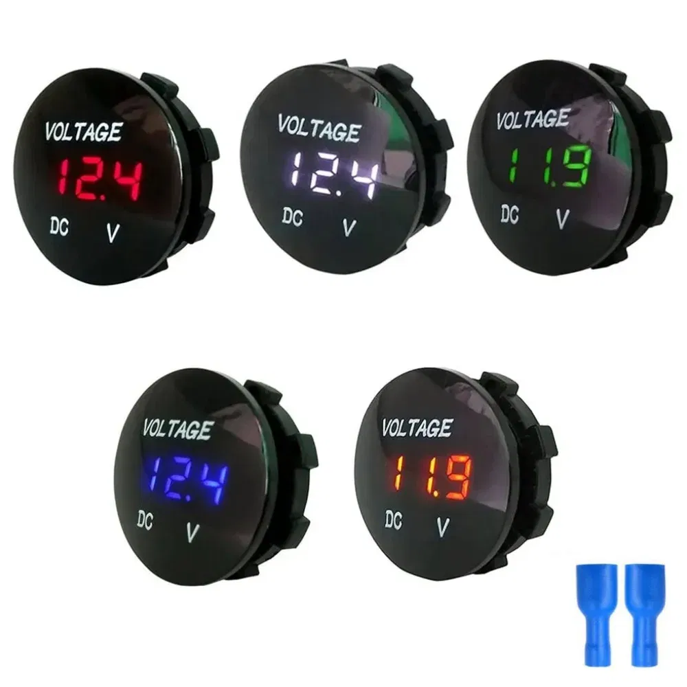 Color: Red - DC 5V-48V LED Mini Round Waterproof Motorboat Motorcycle Panel Digital Voltmeter Tester Monitor Display Voltmeter