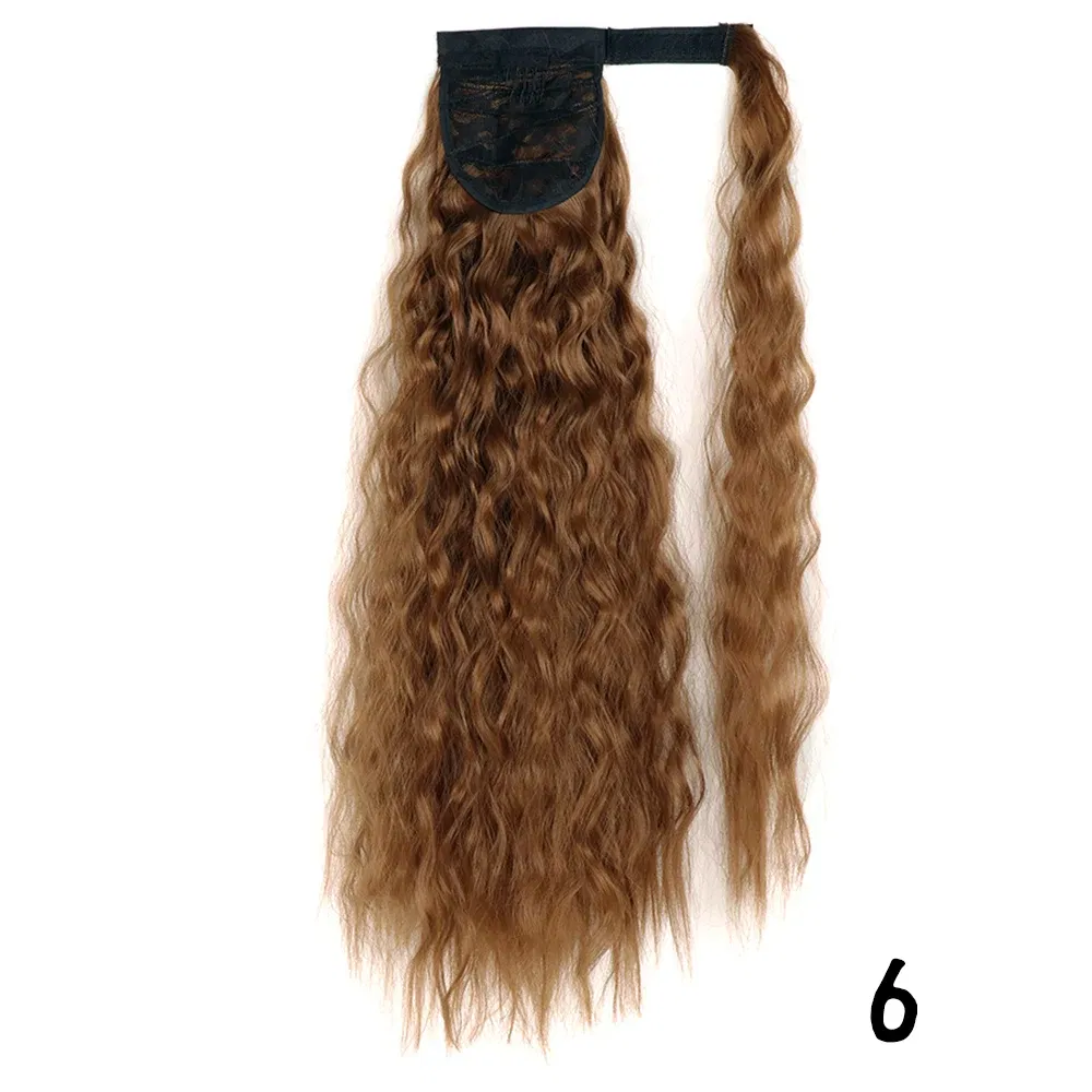Color: 4/30HL, Stretched Length: 22inches - Synthetic Long Corn Wavy Ponytail Hairpiece Wrap on Hair Clip Ombre Brown Blonde Hair Extensions Pony Tail