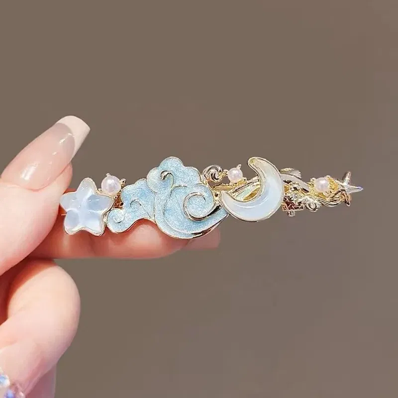 Color: Navy Blue - Dreamy Blue Fishtail Starfish Glaze Duckbill Clip Women Forehead Bangs Barrettes Alloy Side Clip Super Fairy Hair Accessories