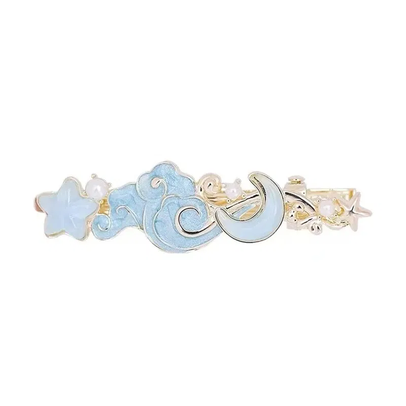 Color: Navy Blue - Dreamy Blue Fishtail Starfish Glaze Duckbill Clip Women Forehead Bangs Barrettes Alloy Side Clip Super Fairy Hair Accessories