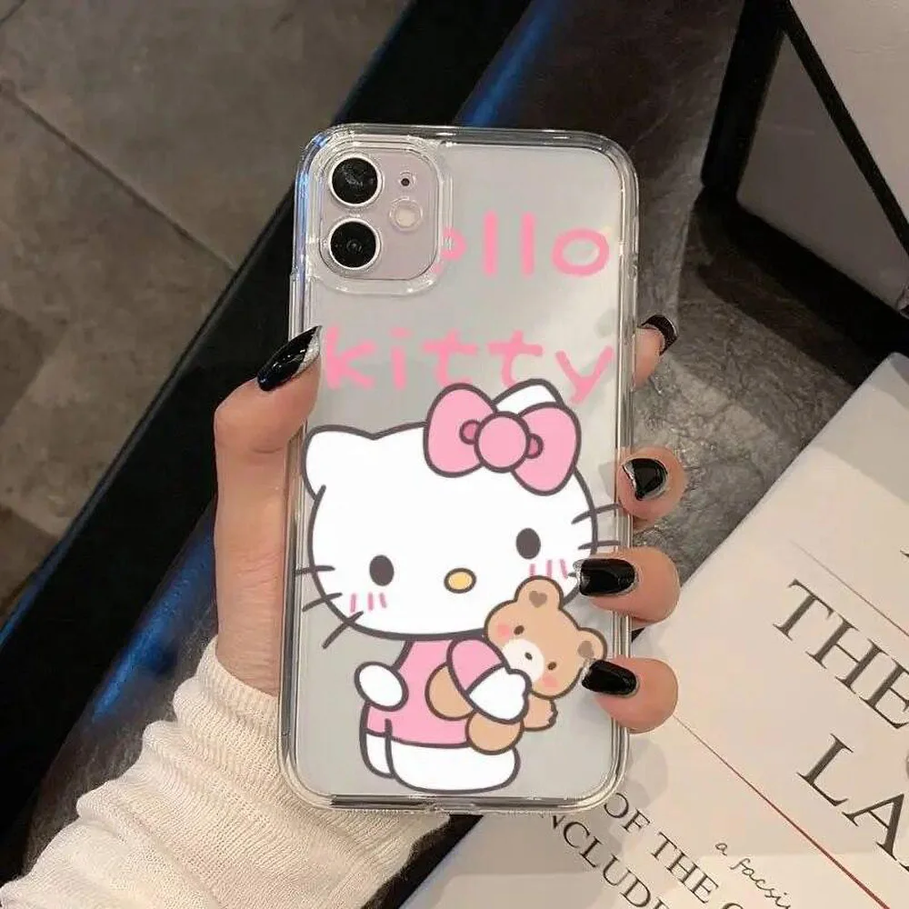 Color: Brown, Material: Artificial Leather - Miniso Sanrio Collaboration Hello Kitty Phone Case For iPhone 15 14 13 11 12 16 Pro Max Plus X XR XS Girl Silicone Phone Case