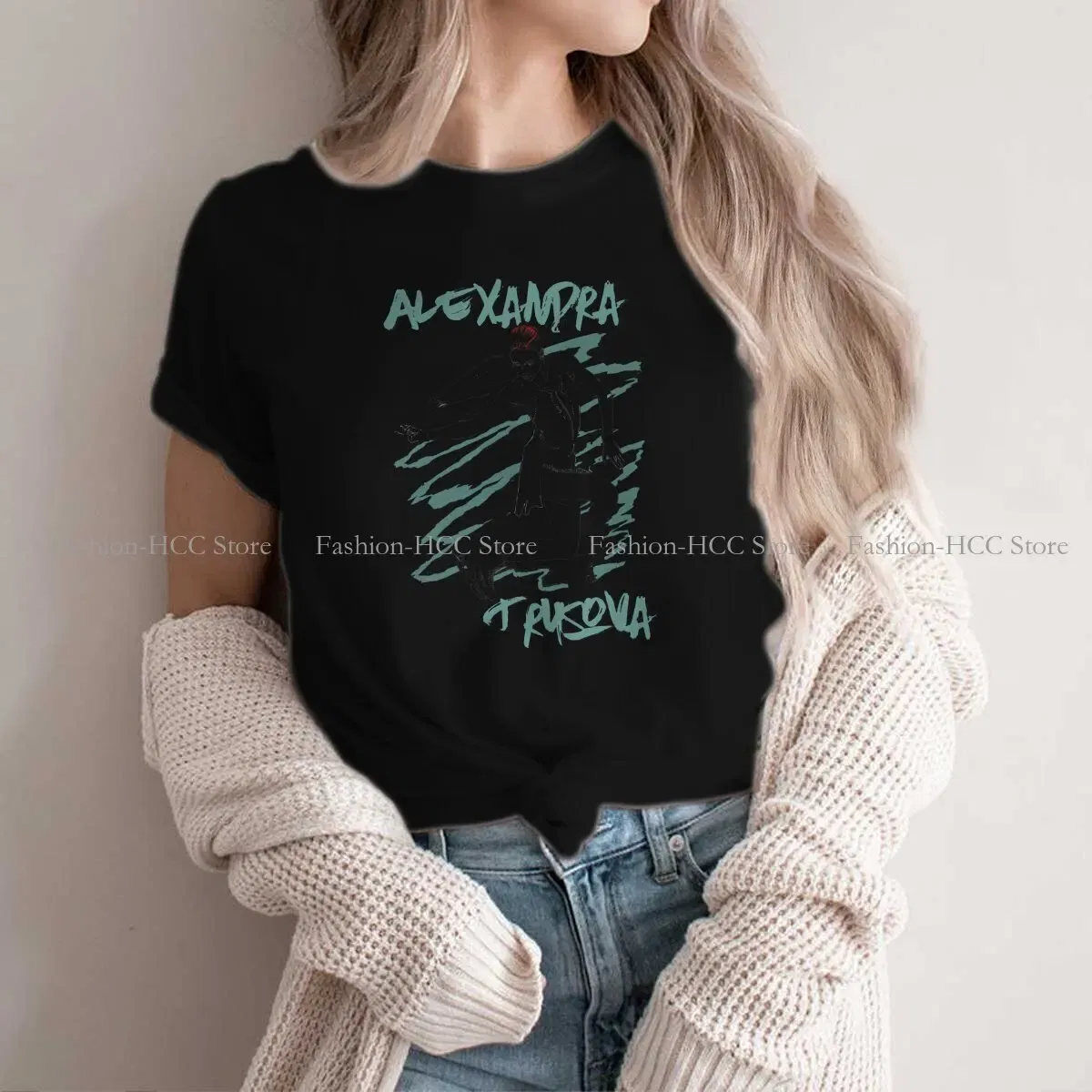 Color: black, Size: XXL - Alexandra Unique TShirt Figure Skating Top Quality Hip Hop Graphic T Shirt Stuff