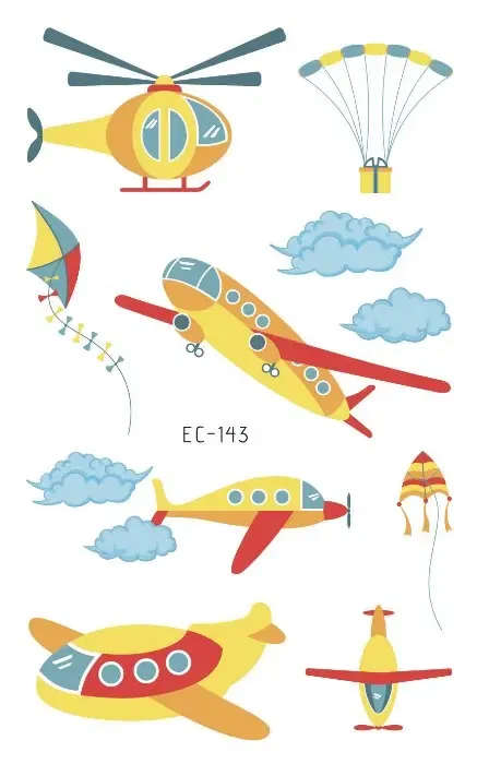 Color: light green - 1Sheets Vehicle Temporary Tattoo Small Cars Helicopter Train Steamship Hot Air Balloon Kid Waterproof Fake Tattoo Sticker