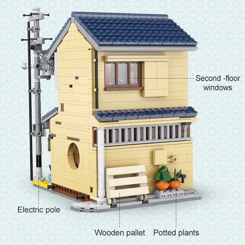 Color: Wood - With Packaging BOX LED City Japanese Tea Shop House Architecture Building Blocks Friends Shop Figures Bricks Toys for Kid Gifts
