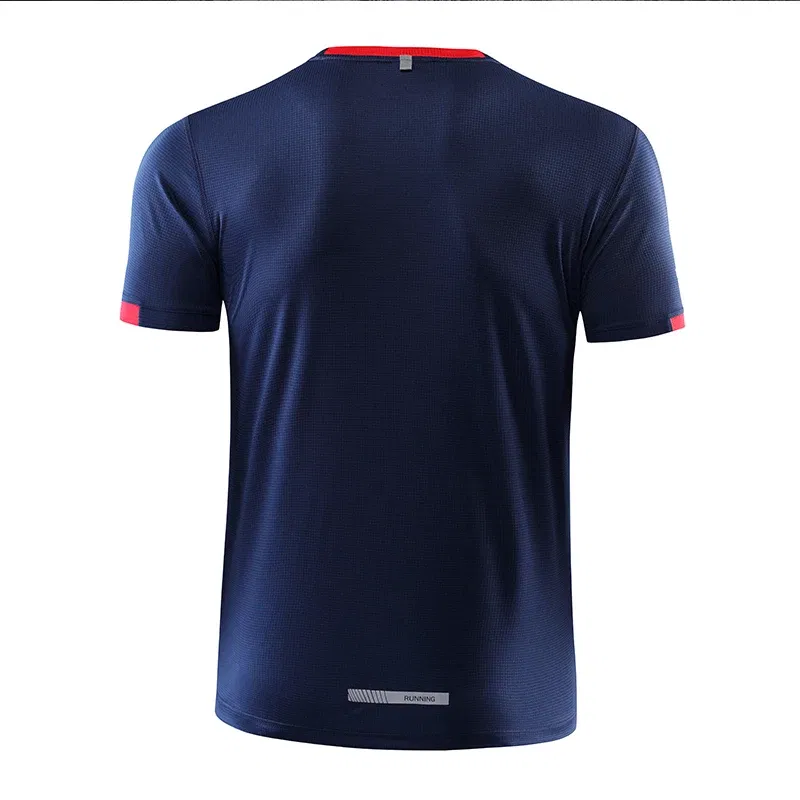 Color: Navy Blue, Size: XXXL, Ships From: CN - Men's t-shirt quick-drying sports top, custom logo running T-shirt, trainer fitness shirt