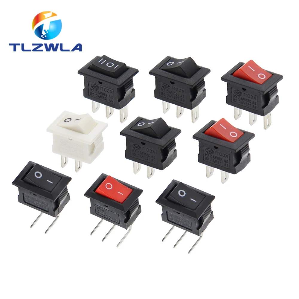 Color: black, Size: 3XL - 5/10PCS KCD11 Rocker Switch 10*15mm Mini Push Button Switch ON-OFF / ON-OFF-ON 2 Pins / 3 Pins 3A 250VAC / 6A 125VAC 10x15mm