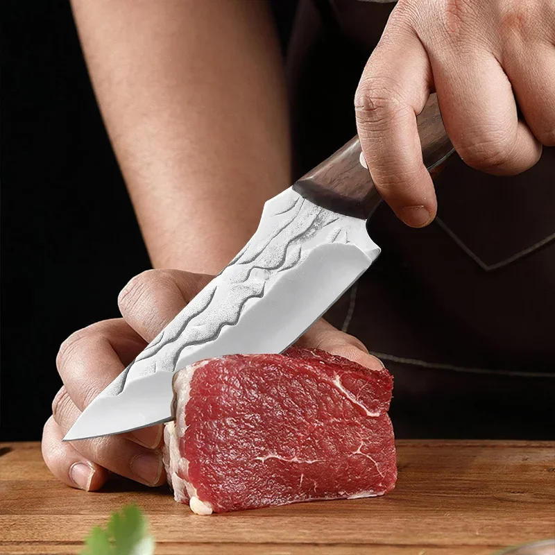 Color: Red - Stainless Steel Boning Knives Handmade Forged Knife Fruit Slicing Knife Meat Cleaver Kitchen Knife Fish Knife Cooking Knife