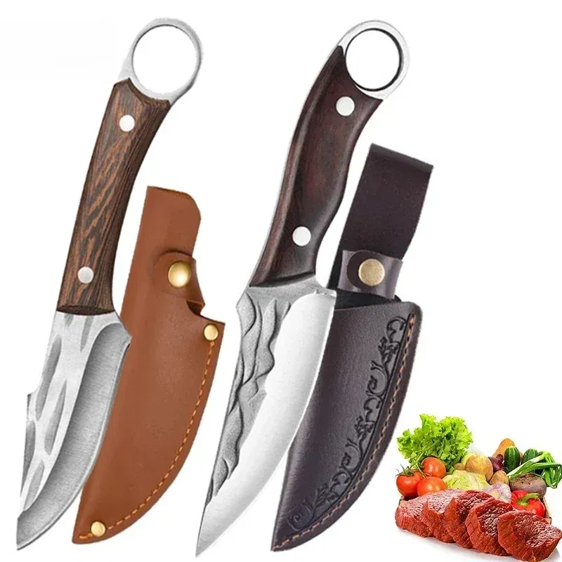 Color: Red - Stainless Steel Boning Knives Handmade Forged Knife Fruit Slicing Knife Meat Cleaver Kitchen Knife Fish Knife Cooking Knife