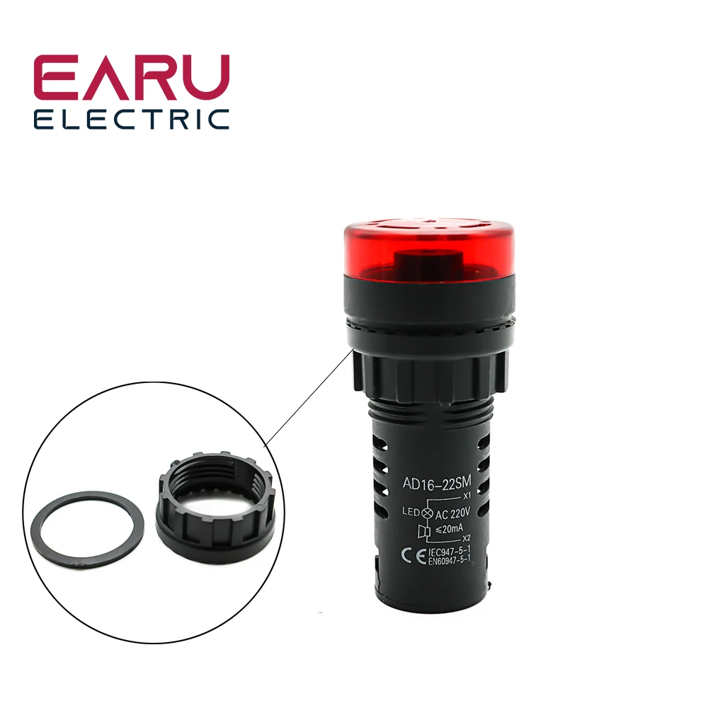 Color: Blue - AD16-22SM 22mm Panel Diameter AC 12V 24V 110V 220V Flash Signal Light Red LED Active Buzzer Beep Alarm Indicator Green Yellow