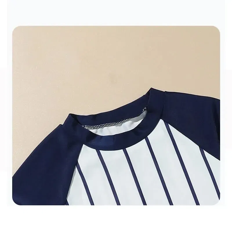 Size: 4T, Color: Blue - Summer Children's Two-piece Polyester Medium Children's Short-sleeved Young Boys Western Style Hot Spring Swimsuit