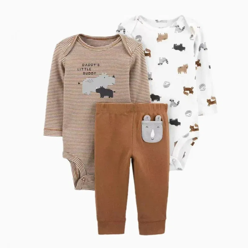 Color: Brown, Ships From: CHINA, Kid Size: 6M - 3PCS Baby Boy Clothes Autumn Newborn Baby Clothes Bodysuits+Pants Animal Outfit Infant Pajama Pure Cotton Sets 0-24M Jumpsuit