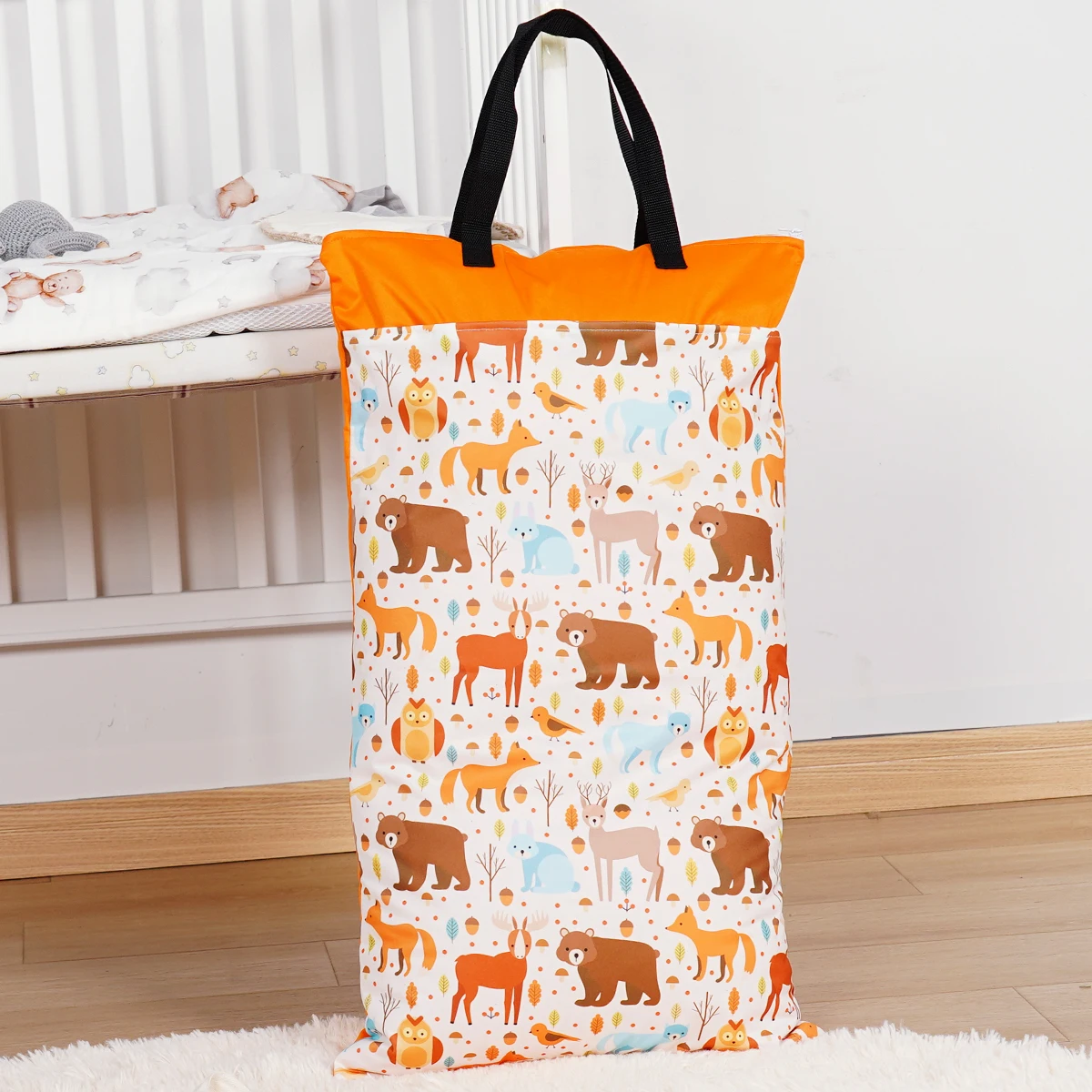 Color: MULTI - Happyflute Reusable Hanging Wet Dry Cloth Diaper Bag With Double Zippered Pockets 40*70cm